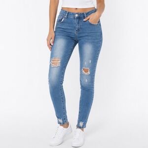 Blue Savvy Women Size 14 Distressed Skinny Jeans Medium Wash Ripped Knee Edgy